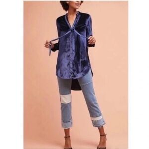Maeve‎ Crushed Velvet Tunic Shirt Midnight Blue Size 12